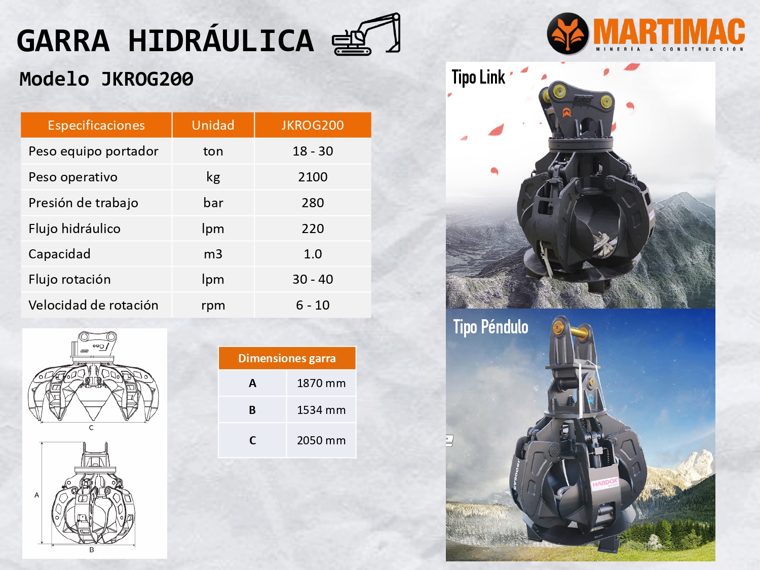 Garra hidráulica chatarrera para excavadoras 20-30 ton - Imagen 2